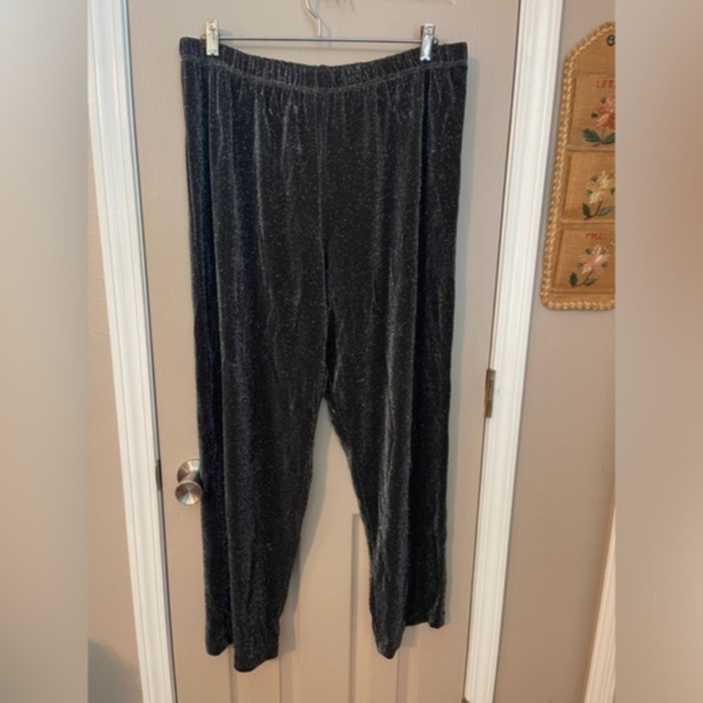 KSL Karin Stevens vintage black w/silver metallic pull on stretch pants. Sz 20.